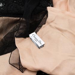 Pre Owned Dior Black Lace and Beige Silk Underlay Vintage Stole