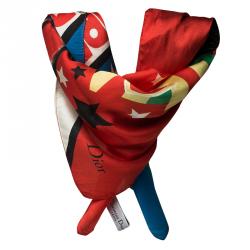 Pre Owned Dior Red Bob Marley Printed Square Scarf