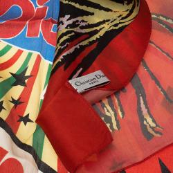 Pre Owned Dior Red Bob Marley Printed Square Scarf