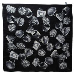 Pre Owned وشاح ديور نقوش خواتم حرير أسود مربع