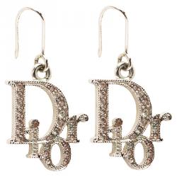 dior earrings silver accented tone drop crystal