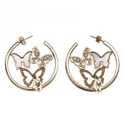 مملوكة مسبقًا أقراط ديور مستديرة كريستال وإيناميل ذهبي وردي