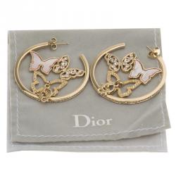 مملوكة مسبقًا أقراط ديور مستديرة كريستال وإيناميل ذهبي وردي