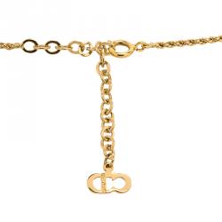 Christian Dior CD Logo Gold Tone Pendant Chain Necklace