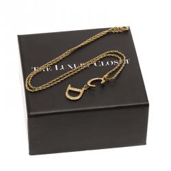 Pre Owned Dior CD Dangling Logo Crystal Studded Gold Tone Pendant Chain Necklace