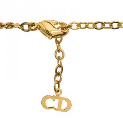 Pre Owned Christian Dior CD Logo Handbag Gold Tone Pendant Chain Necklace