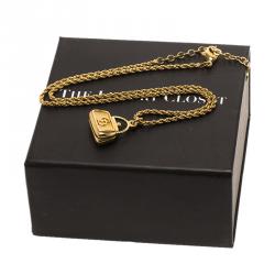 Pre Owned Christian Dior CD Logo Handbag Gold Tone Pendant Chain Necklace