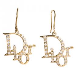 مملوكة مسبقًا Dior Oblique Crystal Gold Tone Earrings