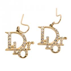 مملوكة مسبقًا Dior Oblique Crystal Gold Tone Earrings