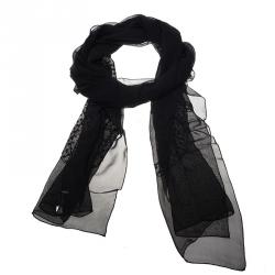 Pre Owned Dior Black Silk Beaded Logo Stole