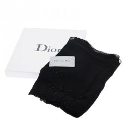 Pre Owned Dior Black Silk Beaded Logo Stole