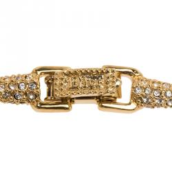 Pre Owned Dior Crystal Studded Gold Tone Bracelet Size 21 cm