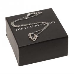 Pre Owned Dior Oblique Crystal Silver Tone Necklace