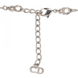 Pre Owned Dior Tag Crystal Silver Tone Pendant Chain Necklace