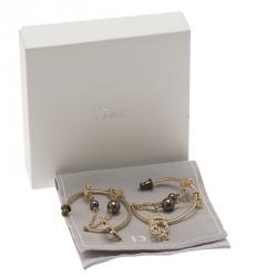 Pre Owned Dior Logo Crystal Faux Pearl Rose Gold Tone Hoop Earrings