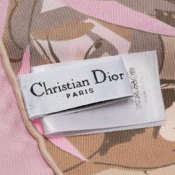 مملوكة مسبقًا وشاح ديور حرير مضلع طباعة زهور وردي