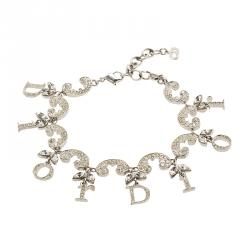 Pre Owned سوار ديور بالشعار مرصع بالكريستال فضي اللون