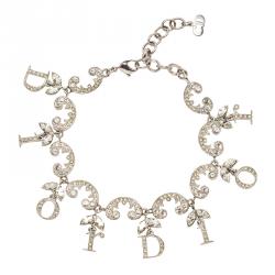 Pre Owned سوار ديور بالشعار مرصع بالكريستال فضي اللون