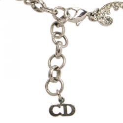 Pre Owned سوار ديور بالشعار مرصع بالكريستال فضي اللون