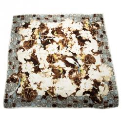 Dior Monochrome Flower and Jewels Printed Square Silk Scarf
