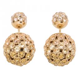 Pre Owned Dior Tribales Multi-Color Crystals Gold Tone Stud Earrings