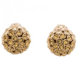 Pre Owned Dior Tribales Multi-Color Crystals Gold Tone Stud Earrings