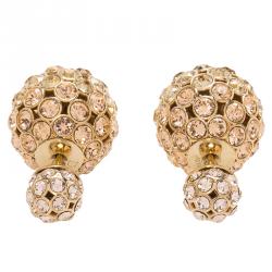 Pre Owned Dior Tribales Multi-Color Crystals Gold Tone Stud Earrings