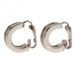 Pre Owned Dior Brushed Silver Tone Half Hoop Clip-on Earrings
