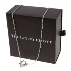 Pre Owned قلادة ديور كريستال وردي فضية اللون بالشعار