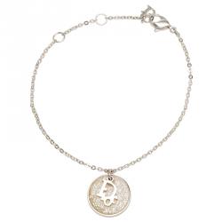 Pre Owned Dior Silver Metal Oblique Logo charm Bracelet