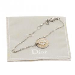 Pre Owned Dior Silver Metal Oblique Logo charm Bracelet