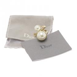 Pre Owned Dior Ultradior Faux Pearl Gold Tone Ring Size 50