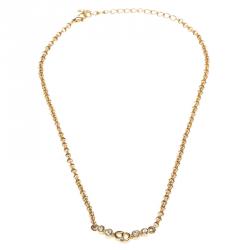 Pre Owned Dior Gold Tone CD Rhinestone Necklace