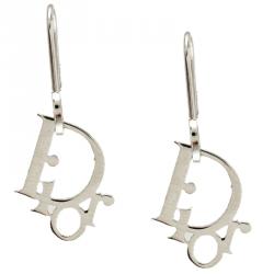 Pre Owned Dior Silver-tone Logo Hoop Earrings