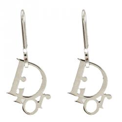 Pre Owned Dior Silver-tone Logo Hoop Earrings