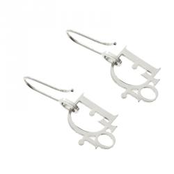 Pre Owned Dior Silver-tone Logo Hoop Earrings