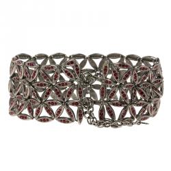 Pre Owned عقد شوكر ديور كريستال أحمر فضي اللون