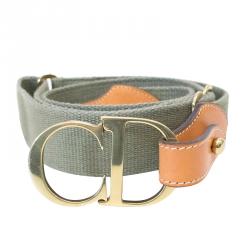 مملوكة مسبقًا Dior Green Canvas and Brown Leather CD Buckle Adjustable Belt