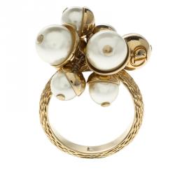 مملوكة مسبقًا خاتم ديور ميس إيه ديور لؤلؤ صناعي ذهبي اللون مقاس 55