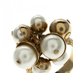 مملوكة مسبقًا خاتم ديور ميس إيه ديور لؤلؤ صناعي ذهبي اللون مقاس 55