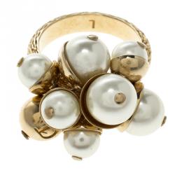 مملوكة مسبقًا خاتم ديور ميس إيه ديور لؤلؤ صناعي ذهبي اللون مقاس 55