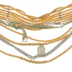 مملوكة مسبقًا عقد شوكر ديور كوتور لؤلؤ صناعي فضي اللون أحبال متعددة