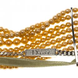 مملوكة مسبقًا عقد شوكر ديور كوتور لؤلؤ صناعي فضي اللون أحبال متعددة