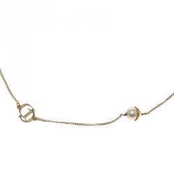 Pre Owned Dior Mise en Dior Faux Pearl Gold Tone Necklace