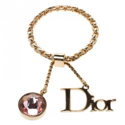 Pre Owned Dior Pink Crystal Gold Tone Ring Size 51