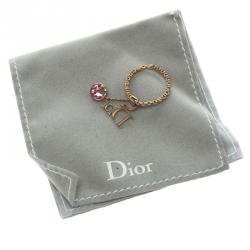 Pre Owned Dior Pink Crystal Gold Tone Ring Size 51