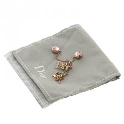 Pre Owned أقراط ديور متدلية لون ذهبي كريستال وردية