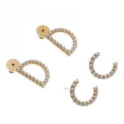 Pre Owned اقراط ديور يور ديور لؤلؤ صناعي ذهبي اللون