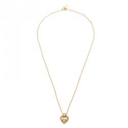 مملوكة مسبقًا Dior Crystal Heart & Gold Tone Necklace