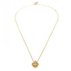 مملوكة مسبقًا Dior Crystal Heart & Gold Tone Necklace